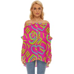 Abstract Pattern Geometric Backgrounds   Off Shoulder Chiffon Pocket Shirt by Eskimos