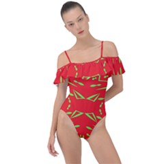 Abstract Pattern Geometric Backgrounds   Frill Detail One Piece Swimsuit by Eskimos