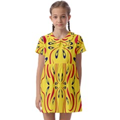 Floral Folk Damask Pattern  Kids  Asymmetric Collar Dress by Eskimos