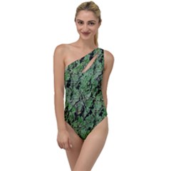 Botanic Camouflage Pattern To One Side Swimsuit by dflcprintsclothing