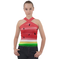 Painted Watermelon Pattern, Fruit Themed Apparel Cross Neck Velour Top by Casemiro