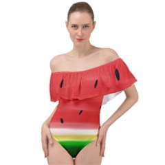 Painted Watermelon Pattern, Fruit Themed Apparel Off Shoulder Velour Bodysuit  by Casemiro