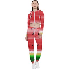 Painted Watermelon Pattern, Fruit Themed Apparel Cropped Zip Up Lounge Set by Casemiro