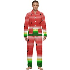 Painted Watermelon Pattern, Fruit Themed Apparel Men s Long Sleeve Velvet Pocket Pajamas Set by Casemiro