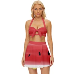 Painted Watermelon Pattern, Fruit Themed Apparel Vintage Style Bikini Top And Skirt Set  by Casemiro