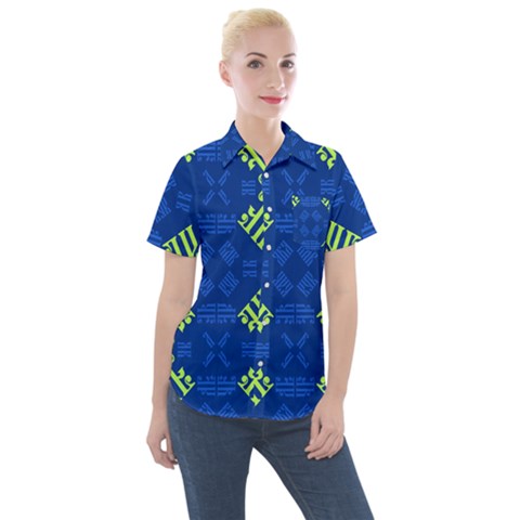 Abstract Pattern Geometric Backgrounds   Women s Short Sleeve Pocket Shirt by Eskimos