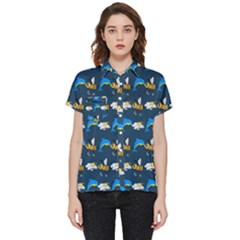 Dolphins Bees Pattern Short Sleeve Pocket Shirt by Sparkle