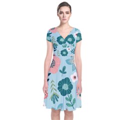 Flower Short Sleeve Front Wrap Dress by zappwaits