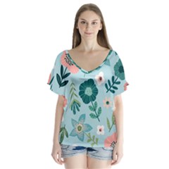 Flower V-neck Flutter Sleeve Top by zappwaits