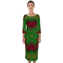 Peacock Lace So Tropical Quarter Sleeve Midi Bodycon Dress by pepitasart