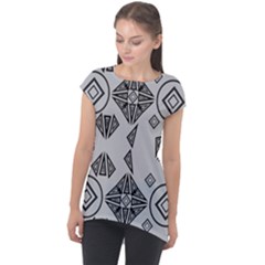 Abstract Pattern Geometric Backgrounds   Cap Sleeve High Low Top by Eskimos