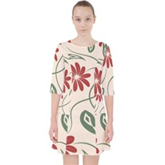  Folk Flowers Floral Art Print Flowers Abstract Art  Quarter Sleeve Pocket Dress by Eskimos