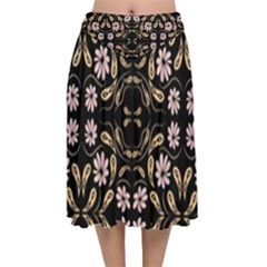 Folk Flowers Print Floral Pattern Ethnic Art Velvet Flared Midi Skirt by Eskimos