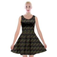 Fern Pattern 2 Black Velvet Skater Dress by violetheavensky