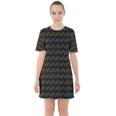 Fern Pattern 2 Black Sixties Short Sleeve Mini Dress by violetheavensky