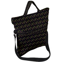 Fern Pattern 2 Black Fold Over Handle Tote Bag by violetheavensky