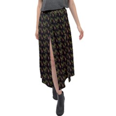 Fern Pattern 2 Black Velour Split Maxi Skirt by violetheavensky