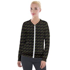 Fern Pattern 2 Black Velvet Zip Up Jacket by violetheavensky