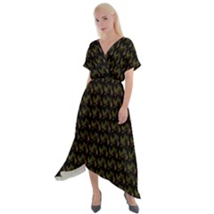 Fern Pattern 2 Black Cross Front Sharkbite Hem Maxi Dress by violetheavensky