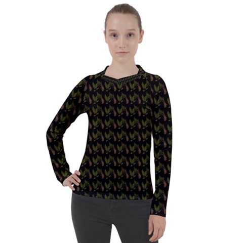 Fern Pattern 2 Black Women s Pique Long Sleeve Tee by violetheavensky