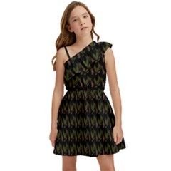 Fern Pattern 2 Black Kids  One Shoulder Party Dress by violetheavensky