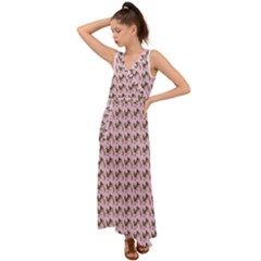 Fern Pattern 2 Pink V-neck Chiffon Maxi Dress by violetheavensky