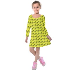 Fern Pattern 2 Yellow Kids  Long Sleeve Velvet Dress by violetheavensky