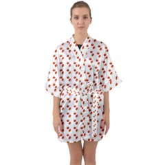 Kawaii Pumpkin Patt White Half Sleeve Satin Kimono  by violetheavensky