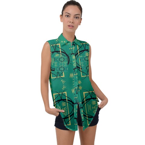 Abstract Pattern Geometric Backgrounds   Sleeveless Chiffon Button Shirt by Eskimos