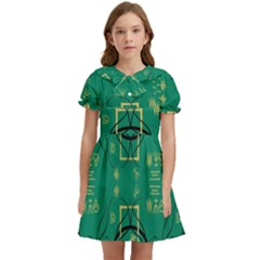 Abstract Pattern Geometric Backgrounds   Kids  Bow Tie Puff Sleeve Dress by Eskimos