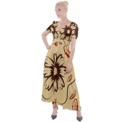 Folk Flowers Print Floral Pattern Ethnic Art Button Up Short Sleeve Maxi Dress by Eskimos