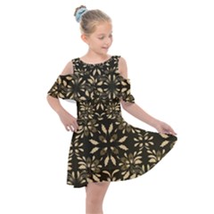 Folk Flowers Print Floral Pattern Ethnic Art Kids  Shoulder Cutout Chiffon Dress by Eskimos