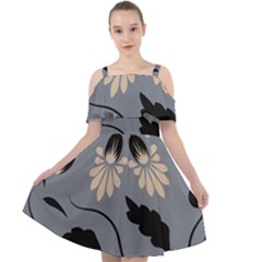 Folk Flowers Print Floral Pattern Ethnic Art Cut Out Shoulders Chiffon Dress by Eskimos