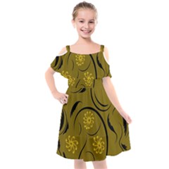 Folk Flowers Print Floral Pattern Ethnic Art Kids  Cut Out Shoulders Chiffon Dress by Eskimos