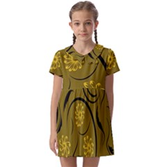 Folk Flowers Print Floral Pattern Ethnic Art Kids  Asymmetric Collar Dress by Eskimos