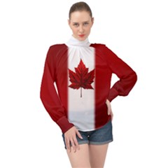 Canada Flag Red High Neck Long Sleeve Chiffon Top by CanadaSouvenirs