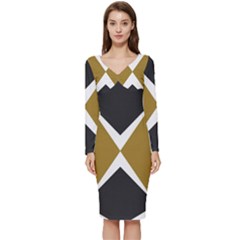 Abstract Pattern Geometric Backgrounds   Long Sleeve V-neck Bodycon Dress  by Eskimos