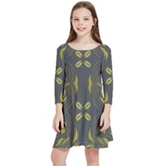 Folk Flowers Print Floral Pattern Ethnic Art Kids  Quarter Sleeve Skater Dress by Eskimos