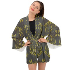 Folk Flowers Print Floral Pattern Ethnic Art Long Sleeve Kimono by Eskimos