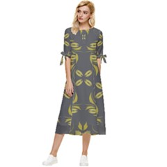 Folk Flowers Print Floral Pattern Ethnic Art Bow Sleeve Chiffon Midi Dress by Eskimos