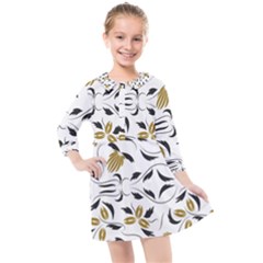 Folk Flowers Print Floral Pattern Ethnic Art Kids  Quarter Sleeve Shirt Dress by Eskimos