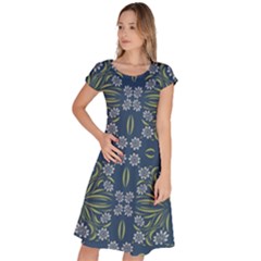 Folk Flowers Print Floral Pattern Ethnic Art Classic Short Sleeve Dress by Eskimos