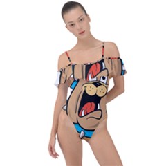 Bulldog-cartoon-illustration-11650862 Frill Detail One Piece Swimsuit by jellybeansanddinosaurs