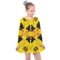 Floral Folk Damask Pattern Fantasy Flowers  Kids  Long Sleeve Dress by Eskimos