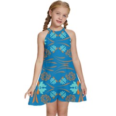 Floral Folk Damask Pattern Fantasy Flowers  Kids  Halter Collar Waist Tie Chiffon Dress by Eskimos