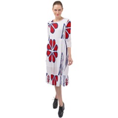 Folk Flowers Print Floral Pattern Ethnic Art Ruffle End Midi Chiffon Dress by Eskimos