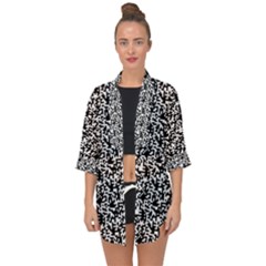 Black And White Qr Motif Pattern Open Front Chiffon Kimono by dflcprintsclothing