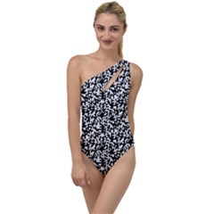 Black And White Qr Motif Pattern To One Side Swimsuit by dflcprintsclothing