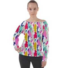 Acryl Paint Off Shoulder Long Sleeve Velour Top by CoshaArt