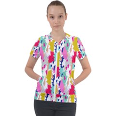 Acryl Paint Short Sleeve Zip Up Jacket by CoshaArt